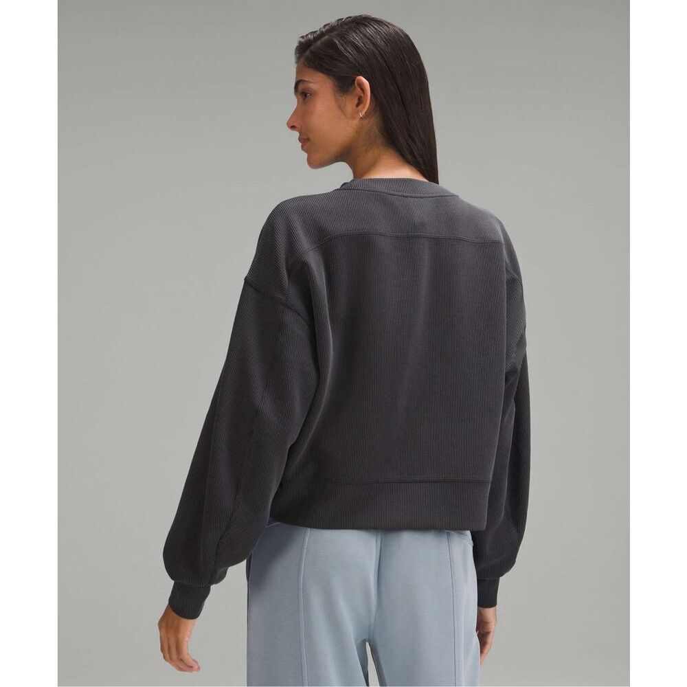 Lululemon Ribbed Softstreme Perfectly Oversized Cropped Crew Black Size 2 - Picture 3 of 7